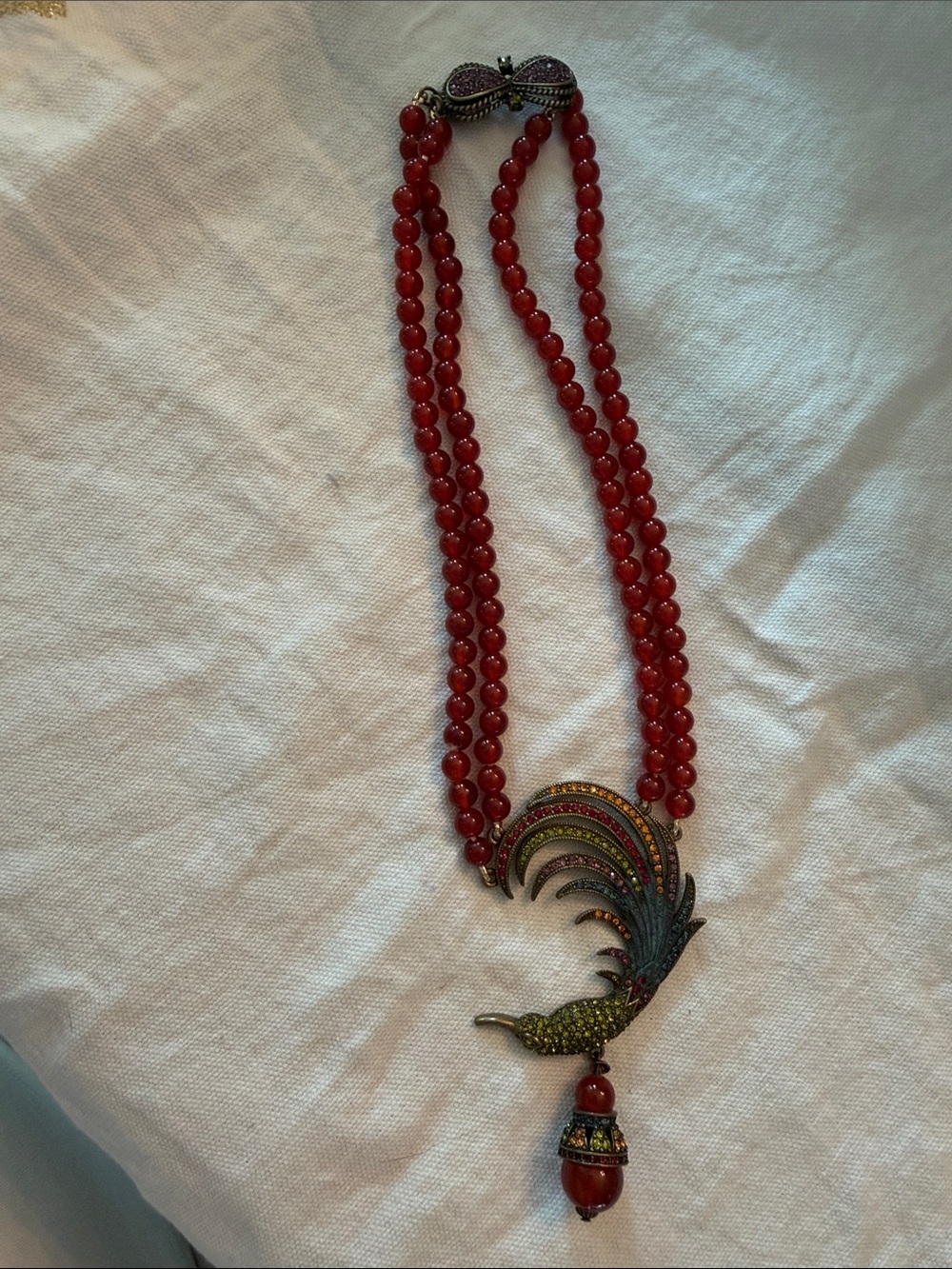 Vintage Heidi Daus RARE Phoenix Reborn Crimson Beaded Parrot Necklace